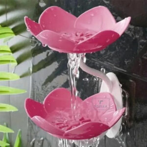 ATETO Wall- Mounted Drain Soap Box Double Layer Lotus Flower Shaped Soap Tray