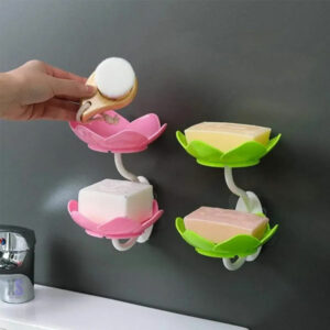 ATETO Wall- Mounted Drain Soap Box Double Layer Lotus Flower Shaped Soap Tray