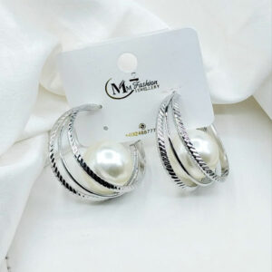 Premium Quality Pearl Hoops Earings Available in Both Golden and Silver
