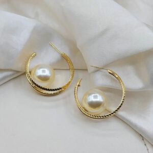 Premium Quality Pearl Hoops Earings Available in Both Golden and Silver