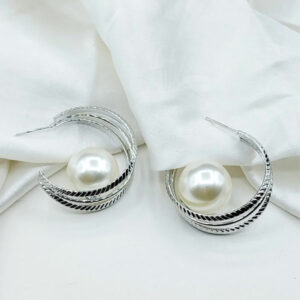 Premium Quality Pearl Hoops Earings Available in Both Golden and Silver