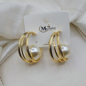 Premium Quality Pearl Hoops Earings Available in Both Golden and Silver