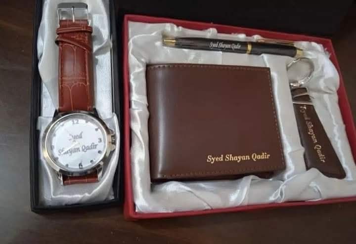 Customize 4pc Deal Set for Him Wallet Keychain Pen Watch