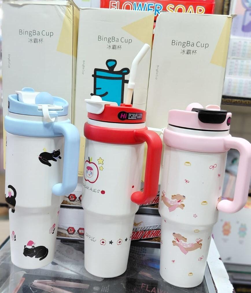 Large Capacity Insulated Water Bottle Ice King Straw Cup Men's Women's New High Aesthetic Handle Cup Beverage Container