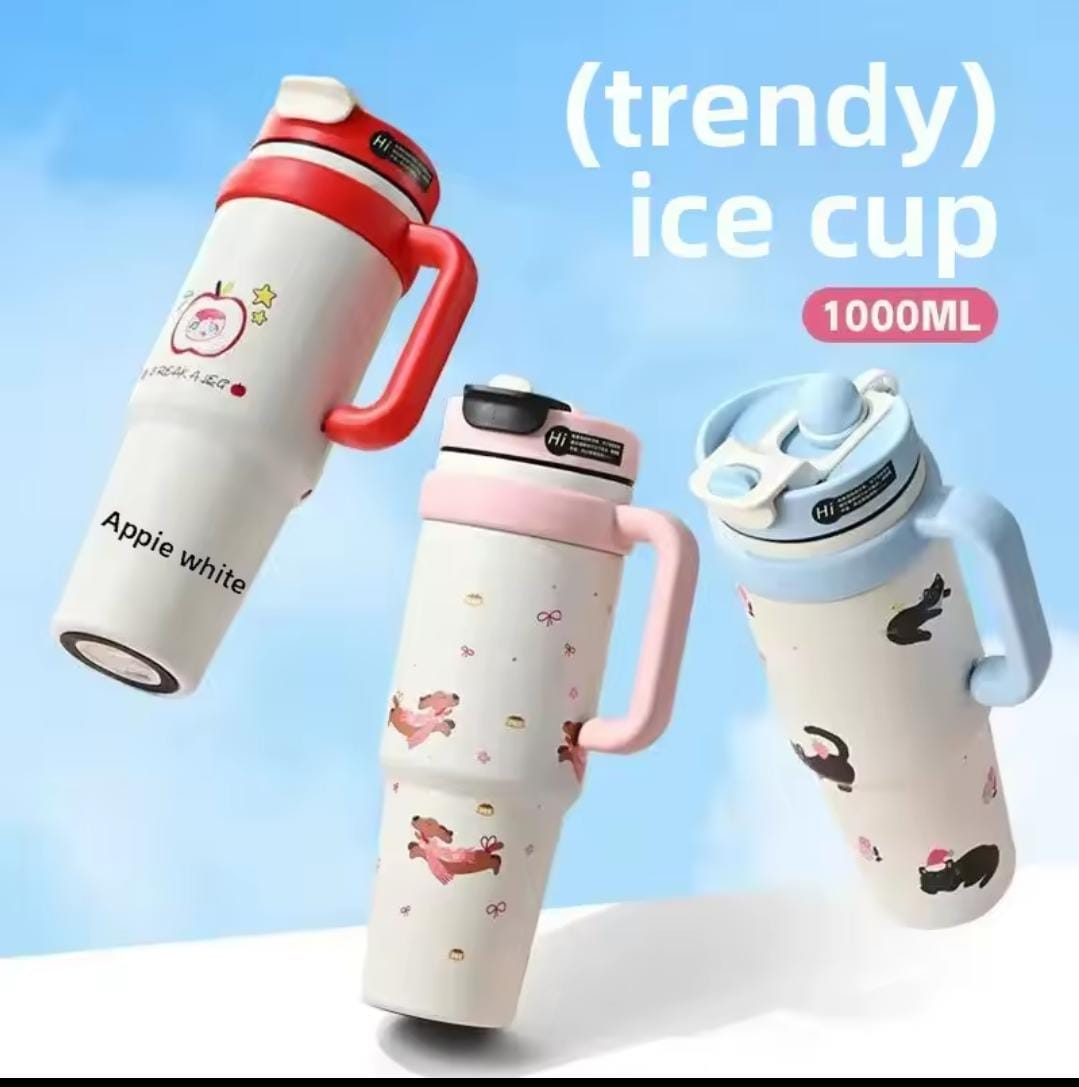 Large Capacity Insulated Water Bottle Ice King Straw Cup Men's Women's New High Aesthetic Handle Cup Beverage Container - Image 2