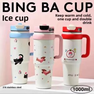 Large Capacity Insulated Water Bottle Ice King Straw Cup Men's Women's New High Aesthetic Handle Cup Beverage Container