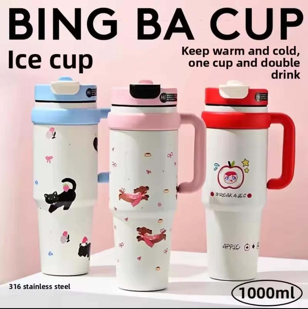 Large Capacity Insulated Water Bottle Ice King Straw Cup Men's Women's New High Aesthetic Handle Cup Beverage Container - Image 3