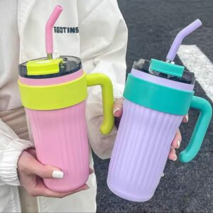 Portable Gradient 316 Stainless Steel Handle Cup with Straw Mega Size Car Carrier Insulated Thermos Men's Home Goods