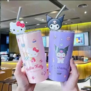 Sanrio Insulated Cup Hello Kitty Cute Kuromi Stainless Steel Water Bottle kawaii with Straw Sippy Water Cup Children's Gift