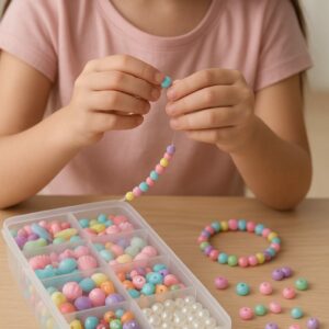 "Colorful DIY Beads Kit – A fun collection of beads in different shapes and colors, perfect for making bracelets and creative jewelry."