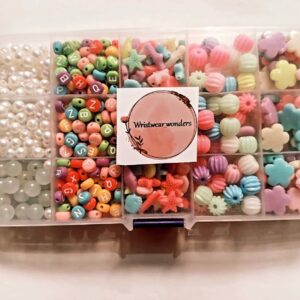"Colorful DIY Beads Kit – A fun collection of beads in different shapes and colors, perfect for making bracelets and creative jewelry."