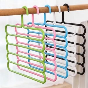 *Techmanistan Random Color - 5 Layers Plastic Hanger, Wardrobe Space Saving, Multifunctional Hanger*