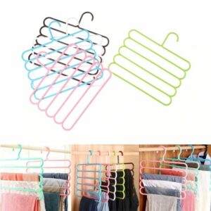 *Techmanistan Random Color - 5 Layers Plastic Hanger, Wardrobe Space Saving, Multifunctional Hanger*