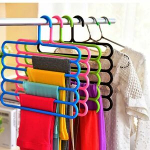 *Techmanistan Random Color - 5 Layers Plastic Hanger, Wardrobe Space Saving, Multifunctional Hanger*