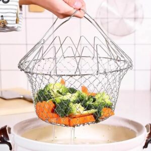 Multifunction Foldable Steam Rinse Strain Fry French Chef Basket