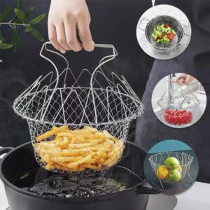Multifunction Foldable Steam Rinse Strain Fry French Chef Basket