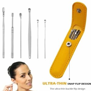 Ear Wax Cleaning Tools kit Set with Leather Pouch Spring Curette Earwax