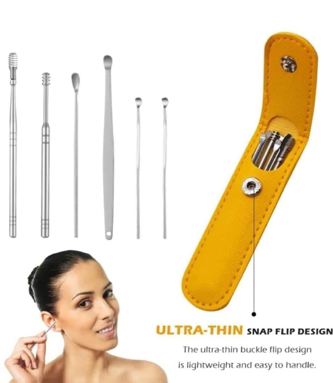 Ear Wax Cleaning Tools kit Set with Leather Pouch Spring Curette Earwax - Image 2