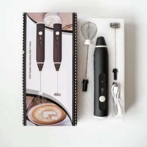 Handheld USB Coffee Frother – 2 Whisks, 3-Speed Mini Blender