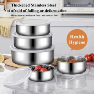5-Piece Stainless Steel Round Food Storage Boxes with Lids