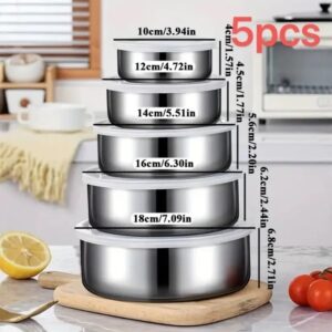 5-Piece Stainless Steel Round Food Storage Boxes with Lids