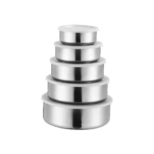 5-Piece Stainless Steel Round Food Storage Boxes with Lids
