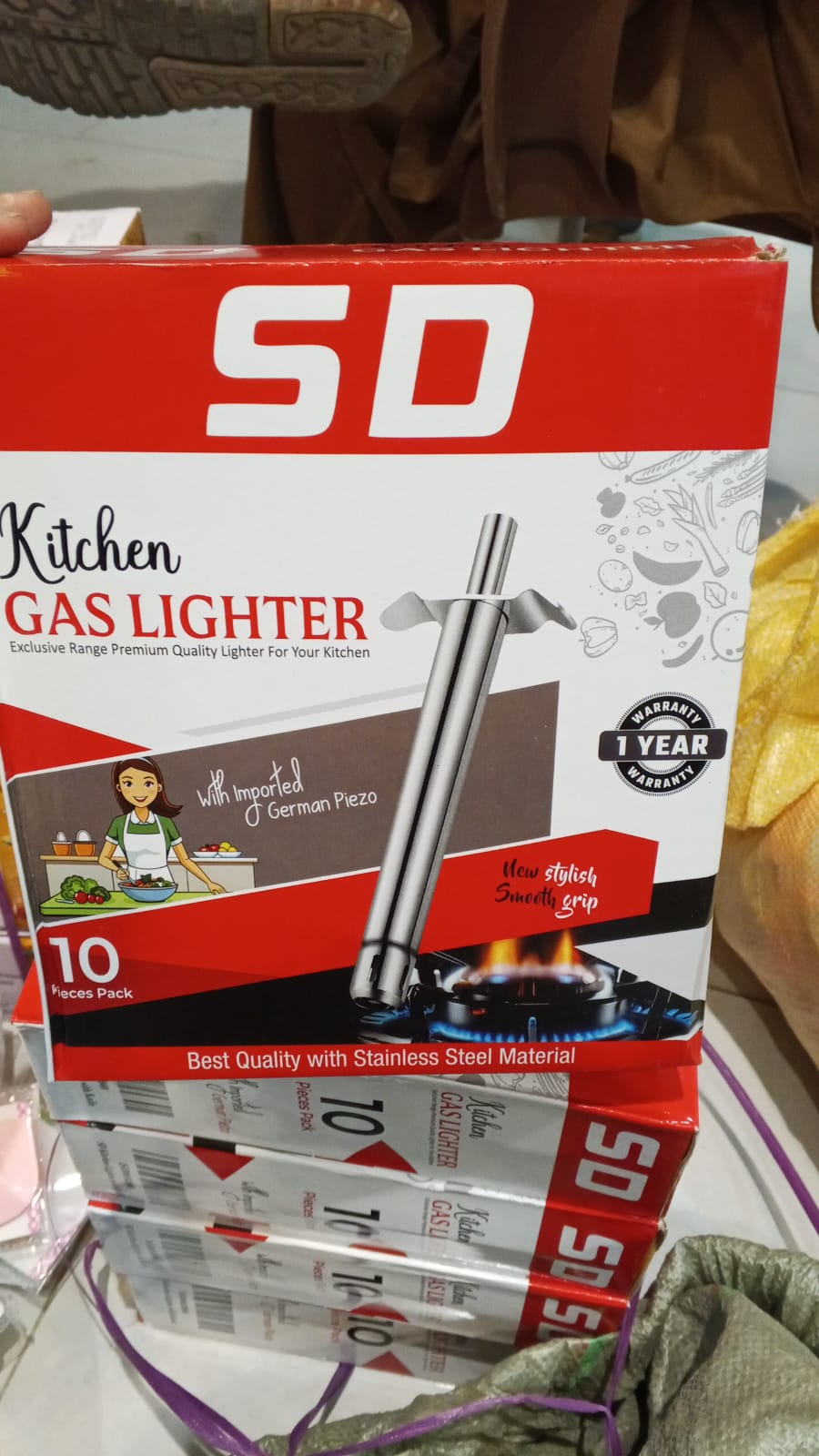 Metallic Gas Stove Spark Lighter with Bonus Knife – Silver - Image 2
