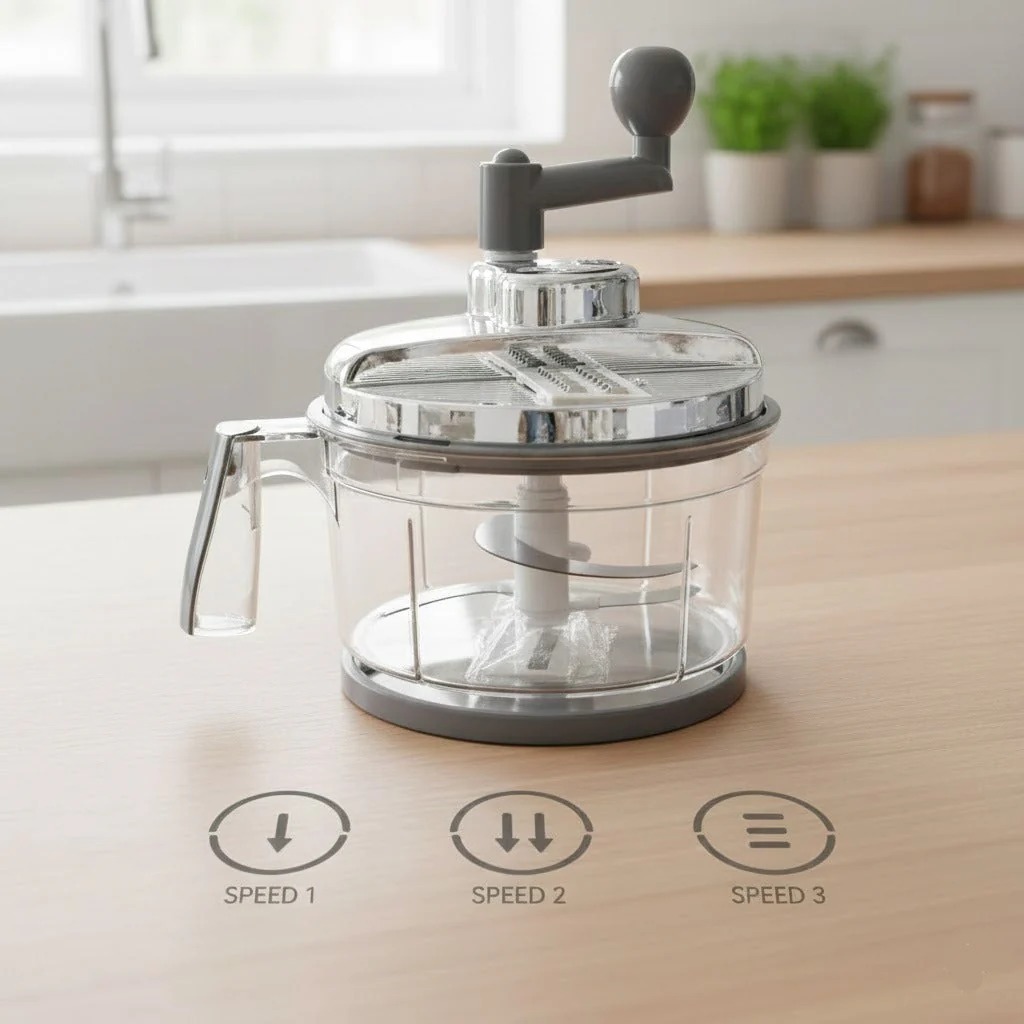 2.5 Litre Transparent Acrylic Multi-Gear 360° Rotatable Smooth Chopper with 3 Different chopping Blade - Image 2