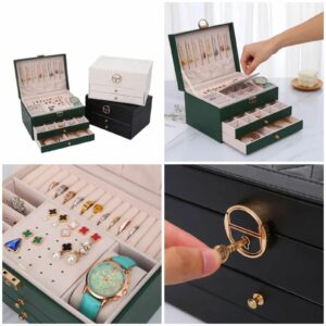 Three-Layer Leather Jewelry Box with Lock – For Women