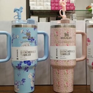 40oz Floral Stanley-Style Insulated Tumbler with Straw