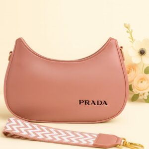 Moon-Shape Women’s Shoulder Bag with Patterned Strap