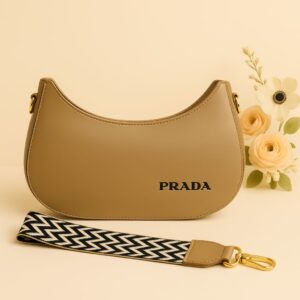 Moon-Shape Women’s Shoulder Bag with Patterned Strap
