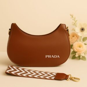 Moon-Shape Women’s Shoulder Bag with Patterned Strap