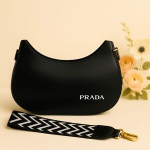 Moon-Shape Women’s Shoulder Bag with Patterned Strap