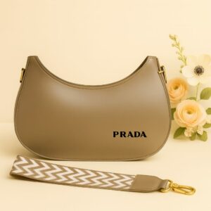 Moon-Shape Women’s Shoulder Bag with Patterned Strap