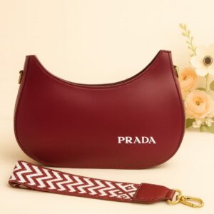 Moon-Shape Women’s Shoulder Bag with Patterned Strap