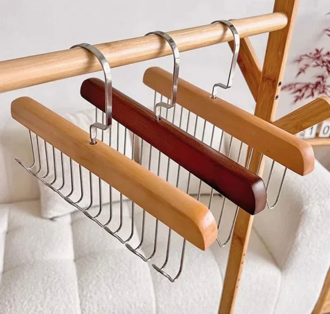 Luxury Wooden Clothes Rack with Metal Frame – Brown & Gold