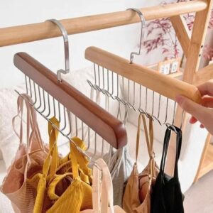 Luxury Wooden Clothes Rack with Metal Frame – Brown & Gold