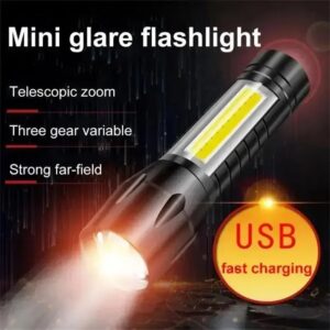 Zoomable Rechargeable LED Torch – Stainless Steel
