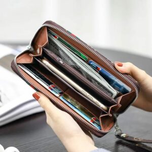 LV-Style Top Zipper Long Wallet with Mobile Holder