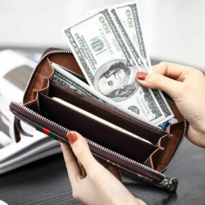LV-Style Top Zipper Long Wallet with Mobile Holder