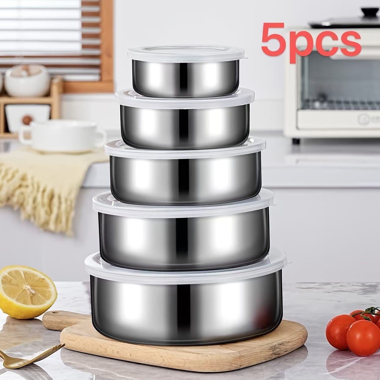 5 Pcs Stainless Steel Food Storage Containers with Lids