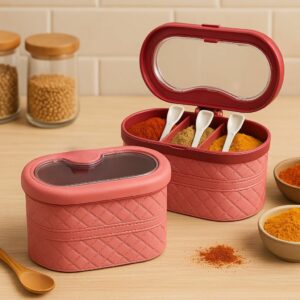3 Compartment Spice Jar Box with Spoon Organizer