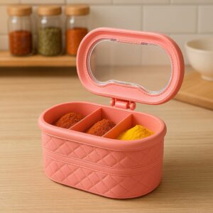 3 Compartment Spice Jar Box with Spoon Organizer