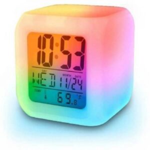 Digital LED Alarm Clock – Multicolor Display with Date & Temp