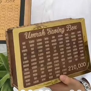Umrah Saving Box – 280 Days Wooden Money Jar