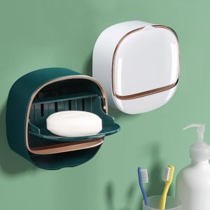 Wall-Mounted Soap Holder with Lid & Drain Tray