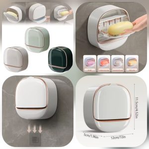 Wall-Mounted Soap Holder with Lid & Drain Tray