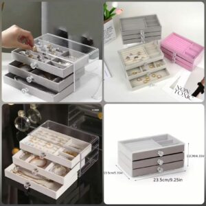 "Acrylic 3-Drawer Velvet Jewelry Organizer – Multi-Layer Box"