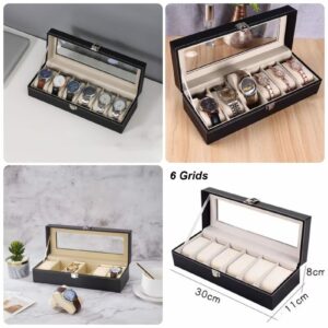 "12-Slot Black Leather Watch Storage Box – Premium Display Case"